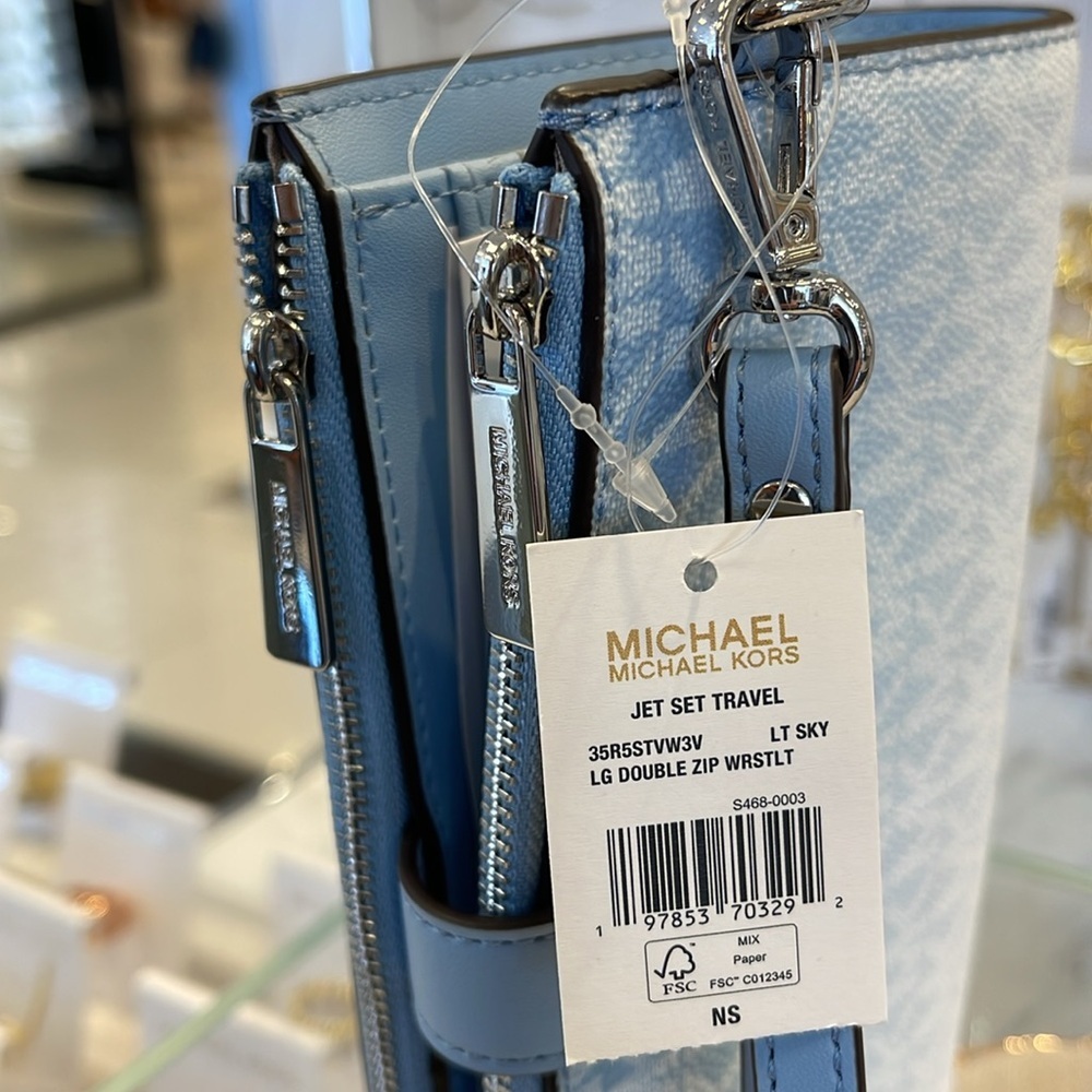 MICHAEL KORS Jet Set Lg Ombré Signature Logo Double Zip Wristlet Phone Holder - Picture 5 of 16